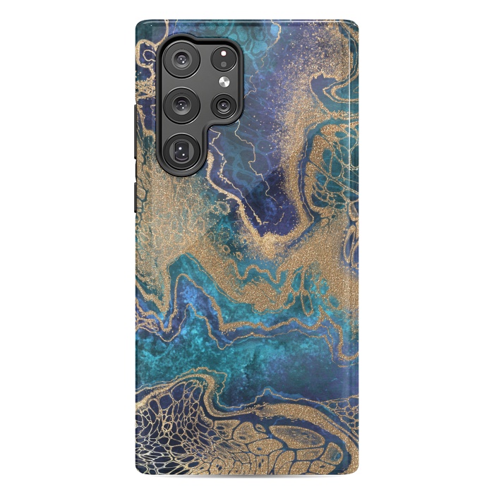 Galaxy S22 Ultra StrongFit Abstract Background Blue Gold Marble by ArtsCase
