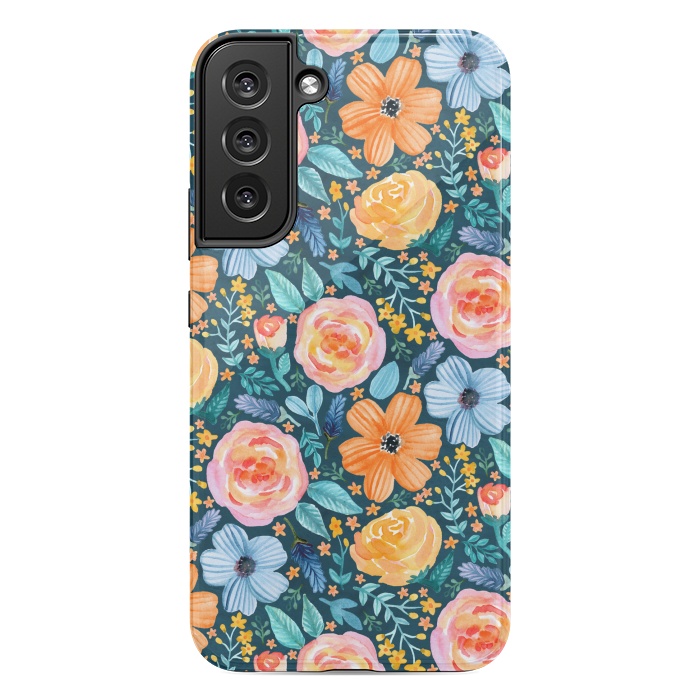 Galaxy S22 plus StrongFit Bold Blooms on Dark Teal by Tangerine-Tane