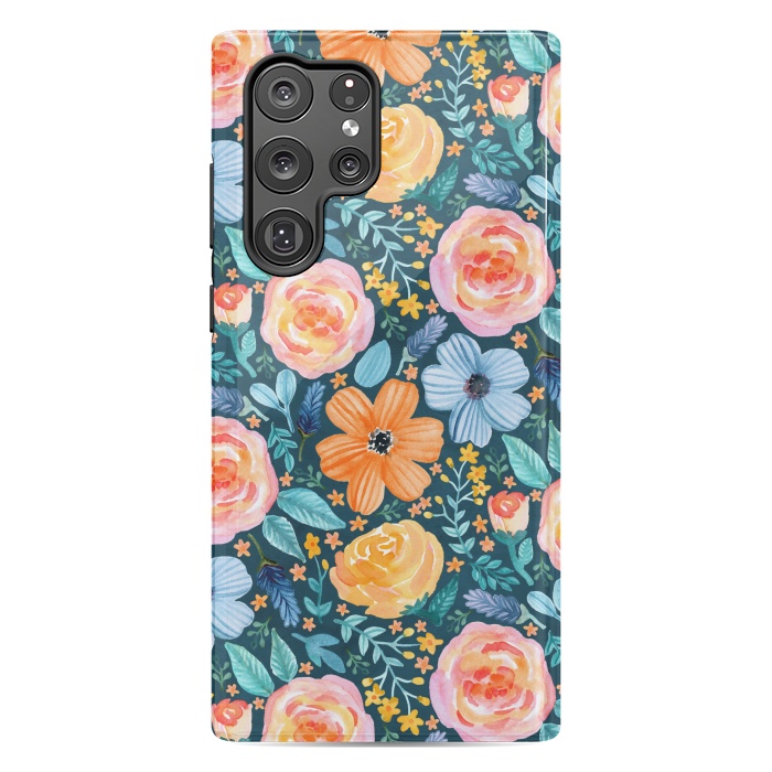Galaxy S22 Ultra StrongFit Bold Blooms on Dark Teal by Tangerine-Tane