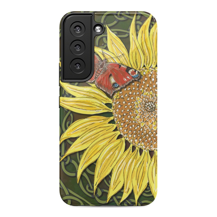 Galaxy S22 StrongFit Sunflower and Butterfly by Lotti Brown