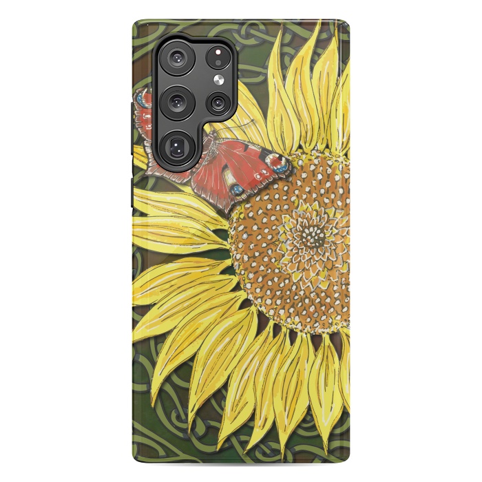 Galaxy S22 Ultra StrongFit Sunflower and Butterfly by Lotti Brown