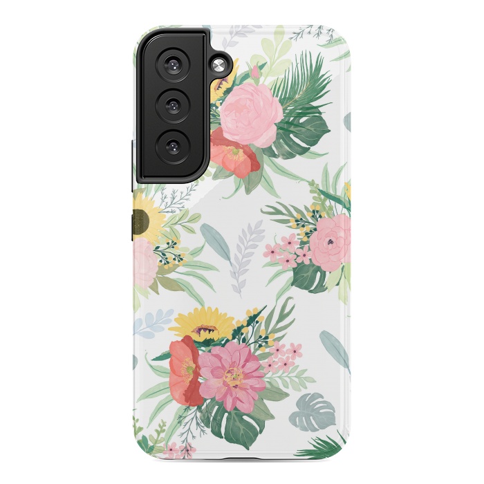 Galaxy S22 StrongFit Girly Watercolor Poppy & Sunflowers Floral Design by InovArts