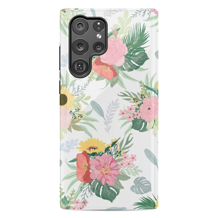 Galaxy S22 Ultra StrongFit Girly Watercolor Poppy & Sunflowers Floral Design by InovArts