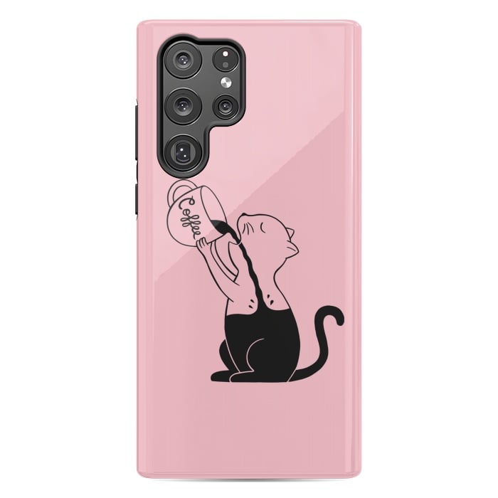 Galaxy S22 Ultra StrongFit Cat full coffee Pink by Coffee Man