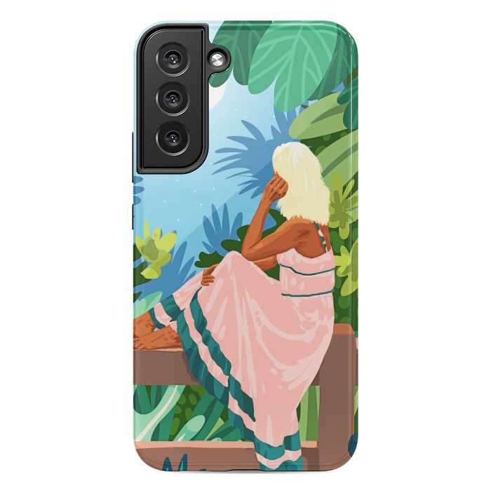 Galaxy S22 plus StrongFit Forest Moon, Bohemian Woman Jungle Nature Tropical Colorful Travel Fashion Illustration by Uma Prabhakar Gokhale