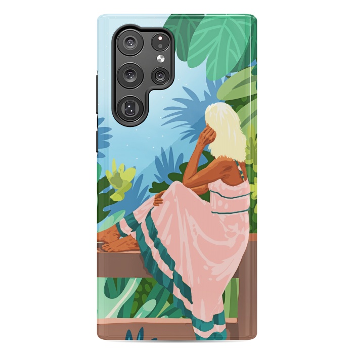 Galaxy S22 Ultra StrongFit Forest Moon, Bohemian Woman Jungle Nature Tropical Colorful Travel Fashion Illustration by Uma Prabhakar Gokhale