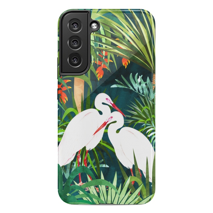 Galaxy S22 plus StrongFit To Me, You're Perfect, Tropical Jungle Heron Watercolor Vibrant Painting, Stork Birds Wildlife Love by Uma Prabhakar Gokhale