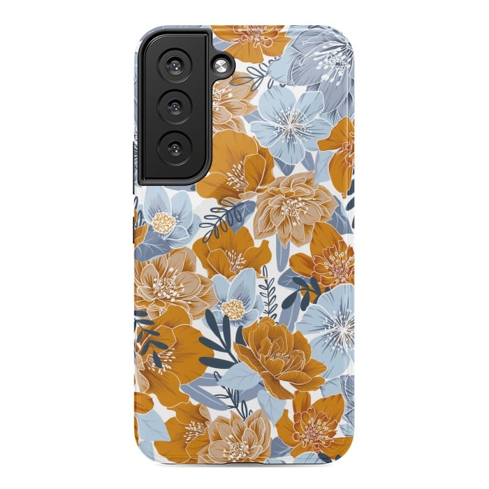 Galaxy S22 StrongFit Cozy Florals in Desert Sun, Navy and Fog by gingerlique