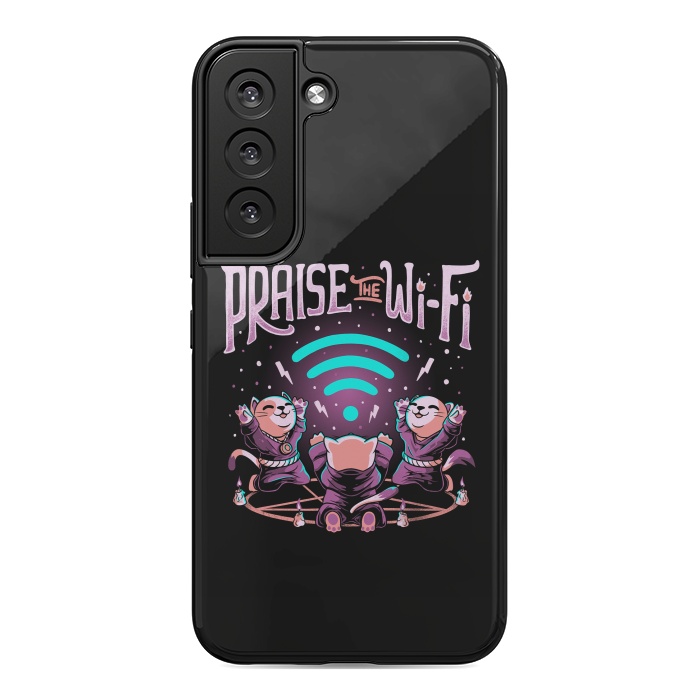 Galaxy S22 StrongFit Praise the Wifi Funny Evil Worship Cats por eduely
