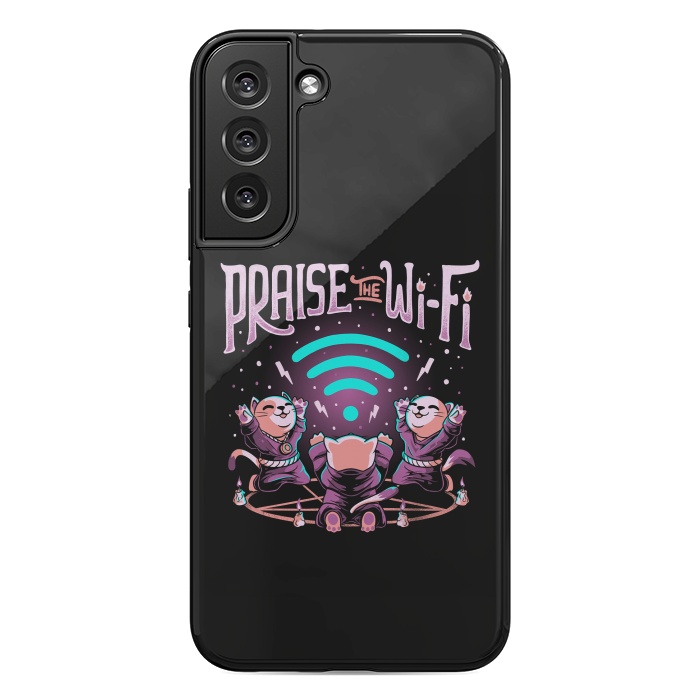 Galaxy S22 plus StrongFit Praise the Wifi Funny Evil Worship Cats por eduely