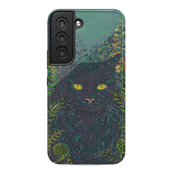Galaxy S22 StrongFit Black Cat in Ferns by Lotti Brown