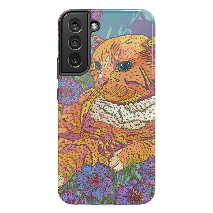 Galaxy S22 plus StrongFit Ginger Cat in Flowers by Lotti Brown