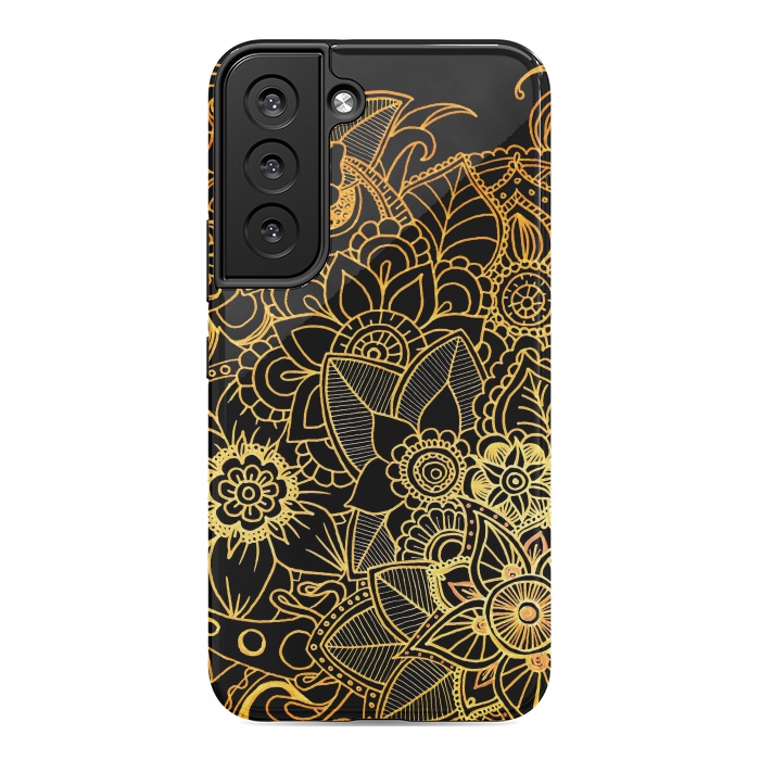 Galaxy S22 StrongFit Floral Doodle Gold G523 by Medusa GraphicArt