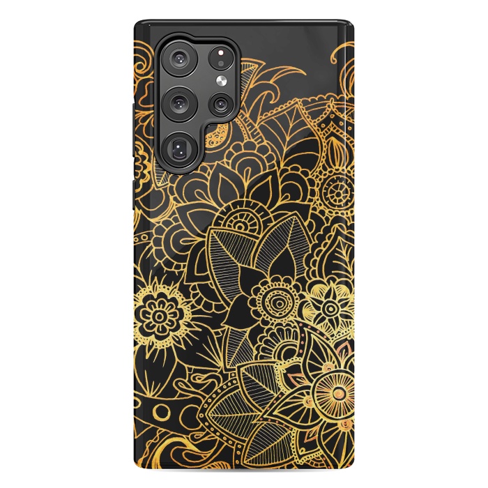 Galaxy S22 Ultra StrongFit Floral Doodle Gold G523 by Medusa GraphicArt