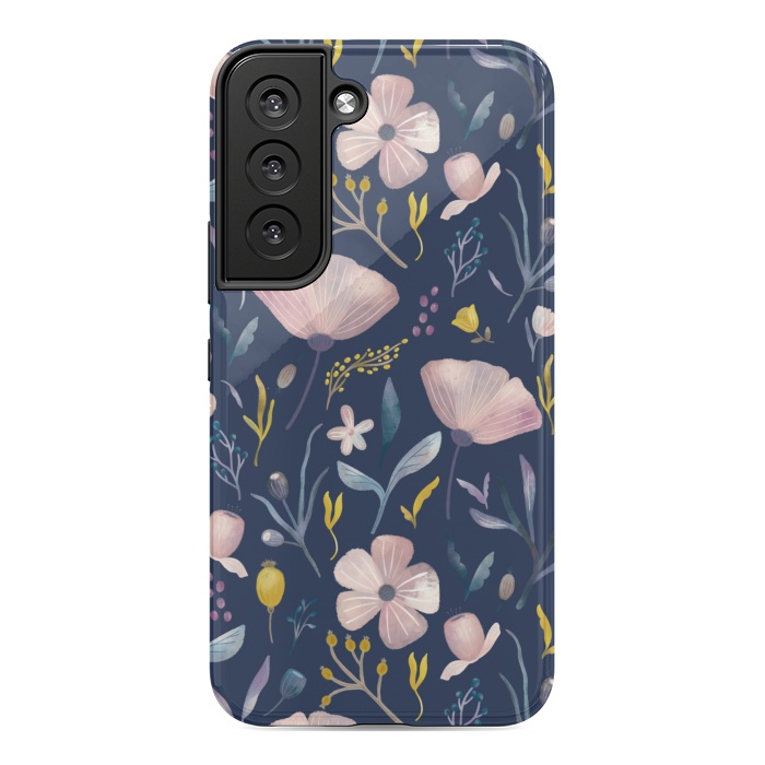Galaxy S22 StrongFit Delicate Pastel Floral on Blue by Noonday Design