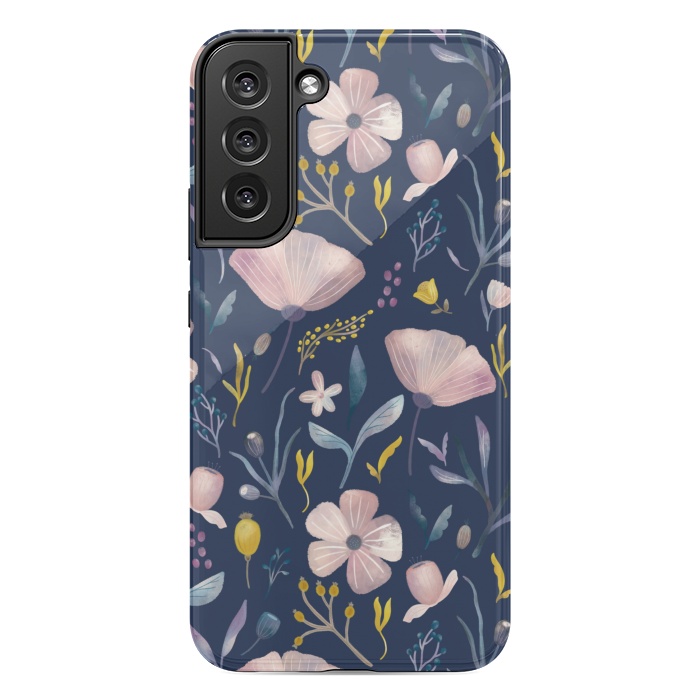 Galaxy S22 plus StrongFit Delicate Pastel Floral on Blue by Noonday Design