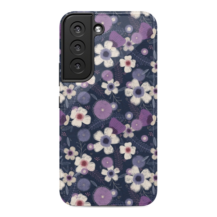 Galaxy S22 StrongFit Navy & Purple Floral by Noonday Design