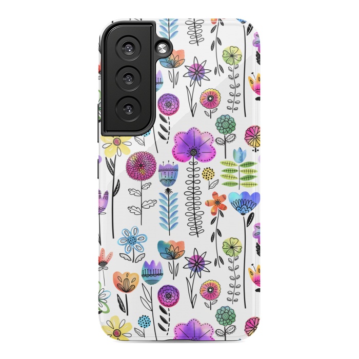 Galaxy S22 StrongFit Bright Watercolor and Line Art Flowers by Noonday Design