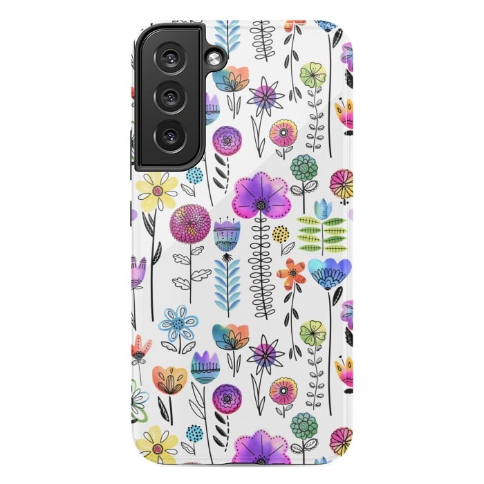 Galaxy S22 plus StrongFit Bright Watercolor and Line Art Flowers by Noonday Design