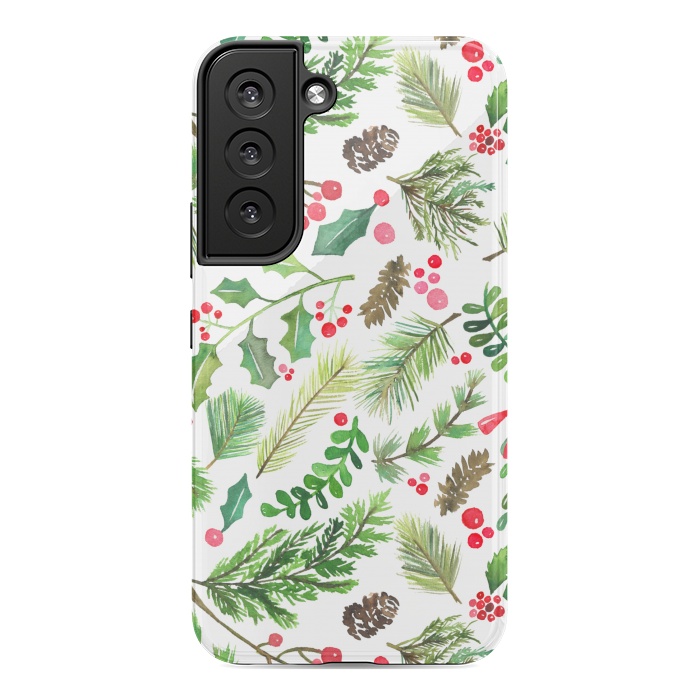 Galaxy S22 StrongFit Watercolor Christmas Greenery by Noonday Design