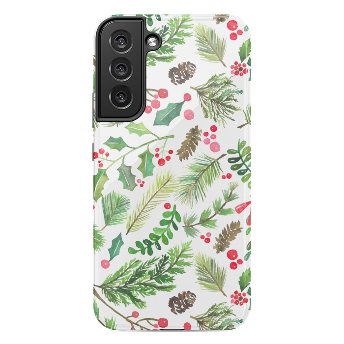 Galaxy S22 plus StrongFit Watercolor Christmas Greenery by Noonday Design