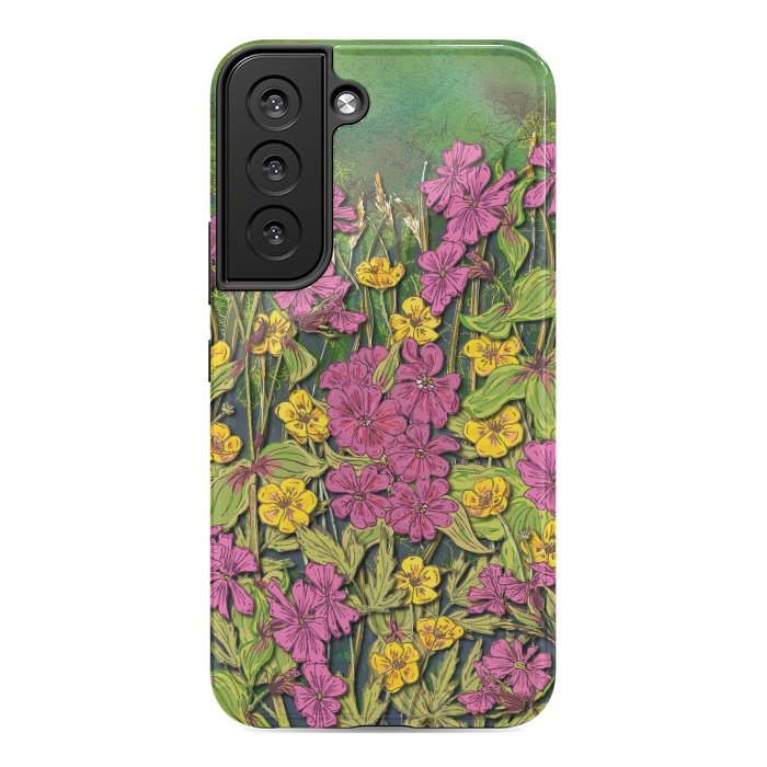 Galaxy S22 StrongFit Pink and Yellow Wildflowers by Lotti Brown