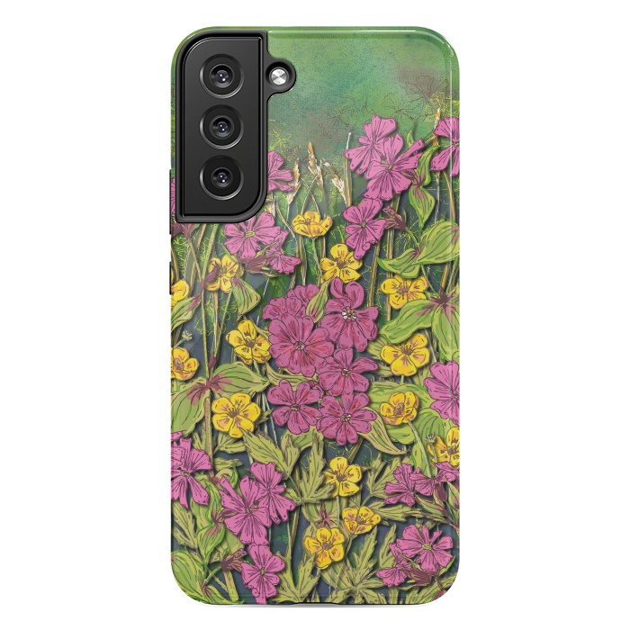 Galaxy S22 plus StrongFit Pink and Yellow Wildflowers by Lotti Brown