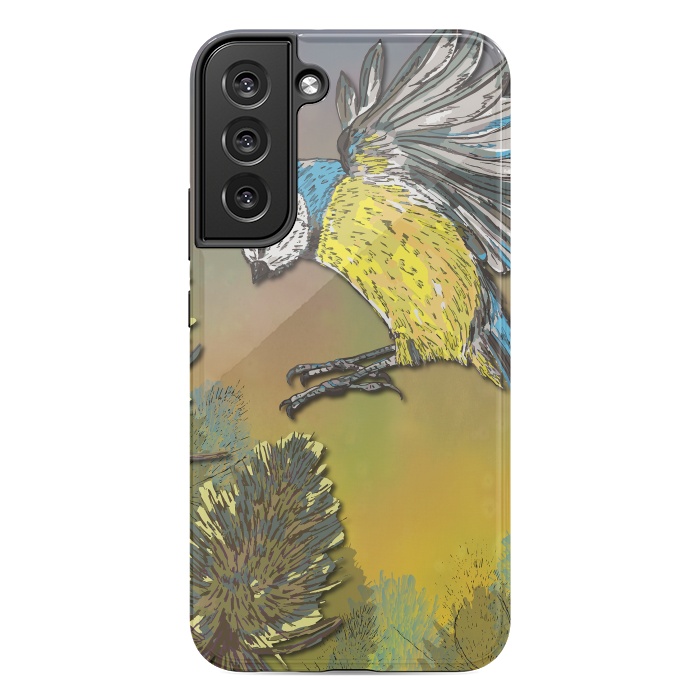 Galaxy S22 plus StrongFit Blue Tit and Teasels by Lotti Brown