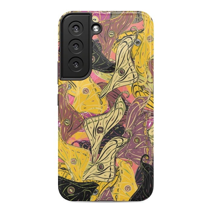Galaxy S22 StrongFit Boho Butterfly Wings - Yellow & Black by Lotti Brown