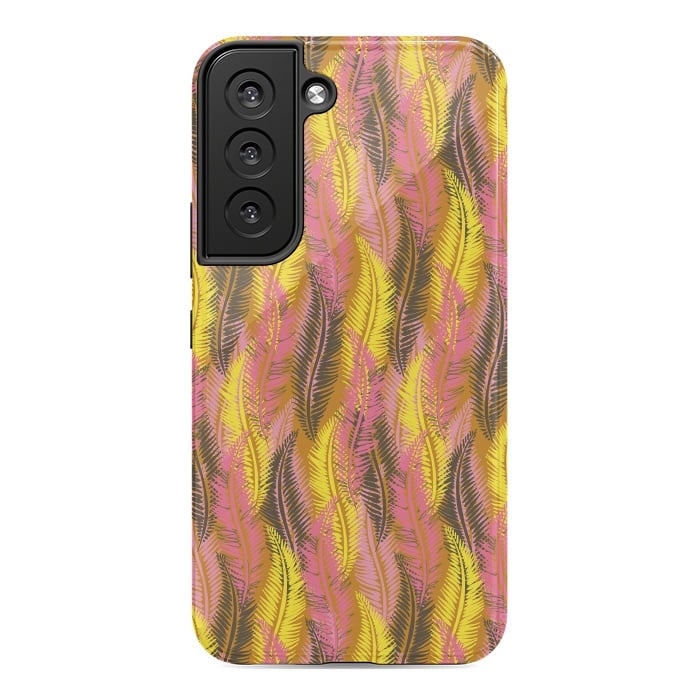 Galaxy S22 StrongFit Feather Stripe in Pink and Yellow by Lotti Brown