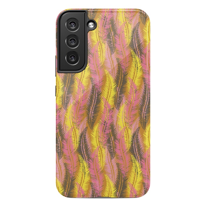 Galaxy S22 plus StrongFit Feather Stripe in Pink and Yellow by Lotti Brown
