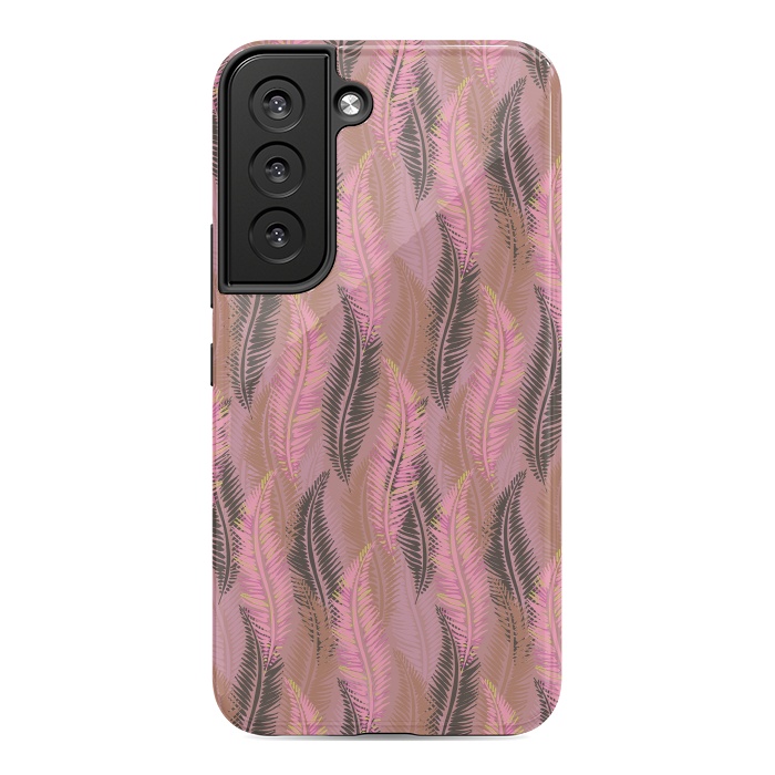 Galaxy S22 StrongFit Feather Stripe in Coral and Soft Pink by Lotti Brown