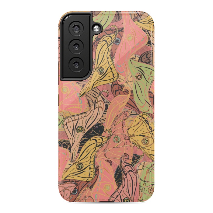 Galaxy S22 StrongFit Boho Butterfly Wings in Coral and Yellow by Lotti Brown