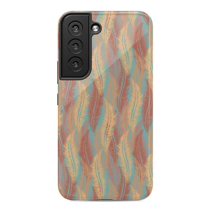 Galaxy S22 StrongFit Feather Stripe - Coral & Turquoise by Lotti Brown