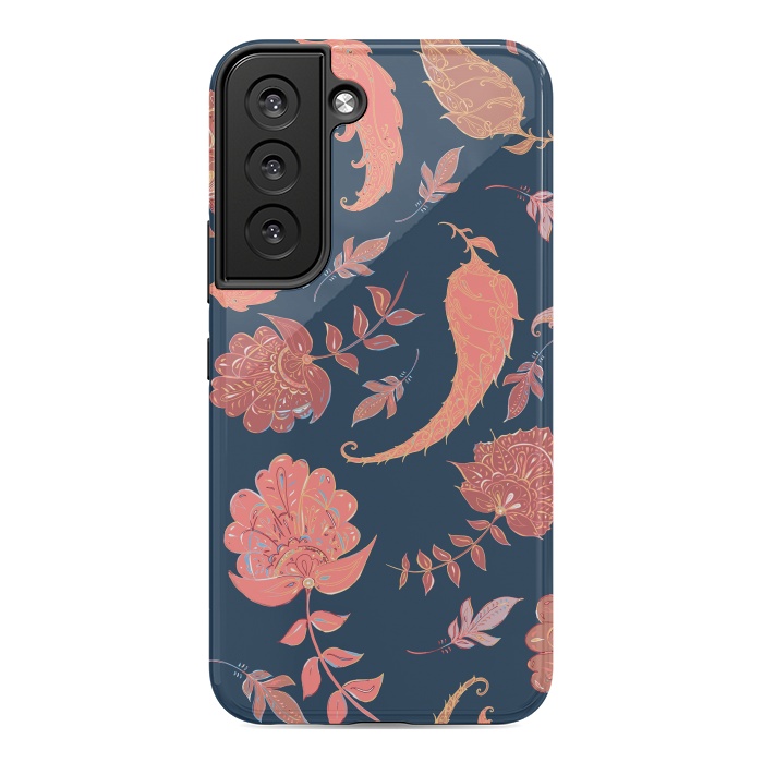 Galaxy S22 StrongFit Paradise Pattern - Coral & Blue by Lotti Brown