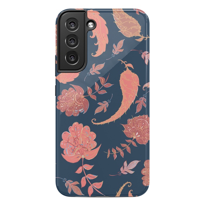 Galaxy S22 plus StrongFit Paradise Pattern - Coral & Blue by Lotti Brown