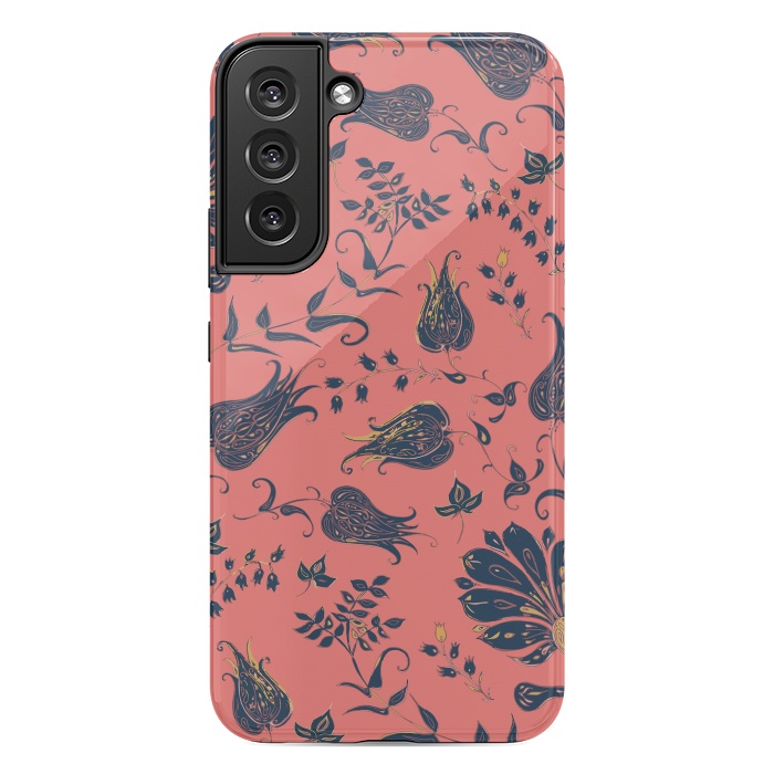 Galaxy S22 plus StrongFit Paradise Florals - Coral & Blue by Lotti Brown