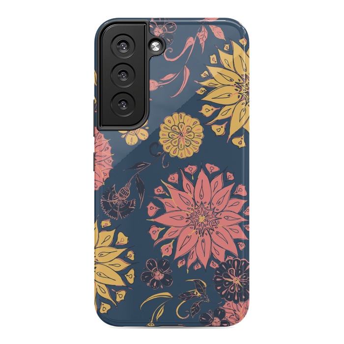 Galaxy S22 StrongFit Multi-Florals - Blue, Pink & Yellow by Lotti Brown