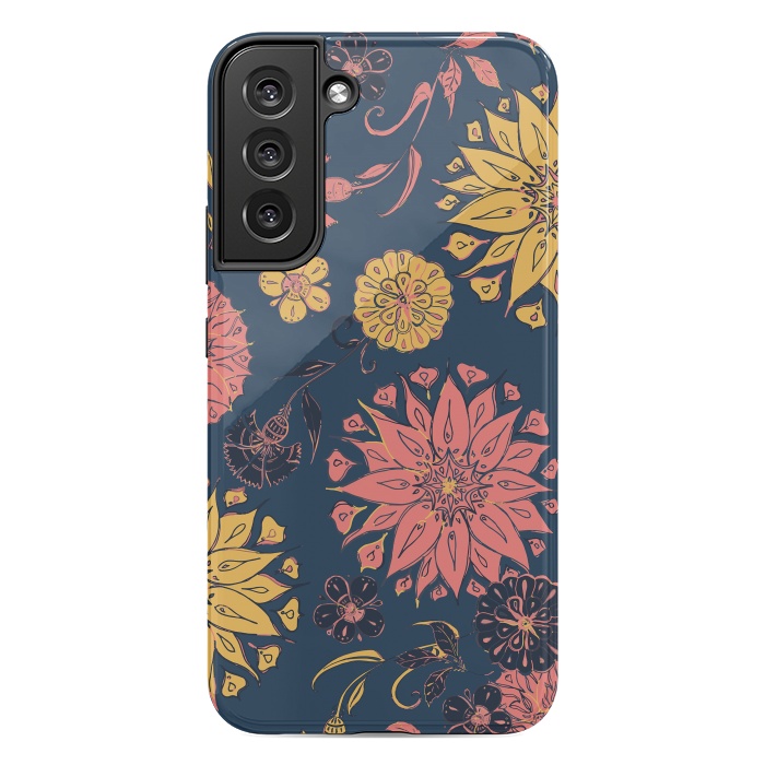 Galaxy S22 plus StrongFit Multi-Florals - Blue, Pink & Yellow by Lotti Brown
