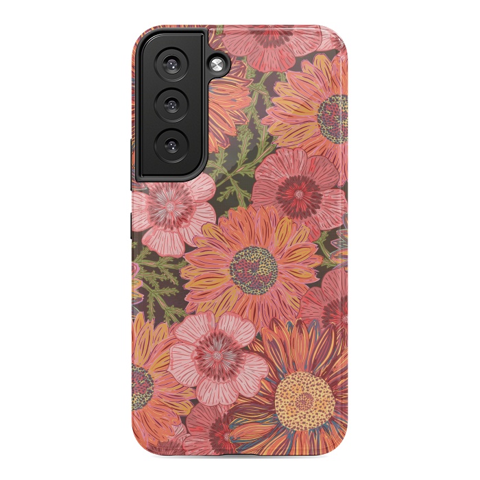 Galaxy S22 StrongFit Retro Pink Daisies by Lotti Brown