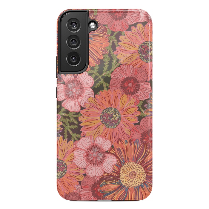 Galaxy S22 plus StrongFit Retro Pink Daisies by Lotti Brown