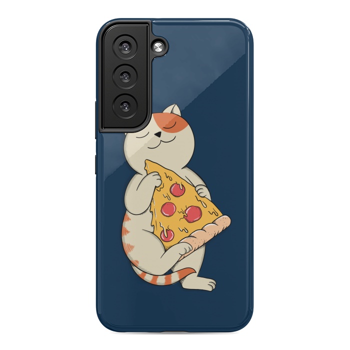 Galaxy S22 StrongFit Cat and Pizza Blue by Coffee Man