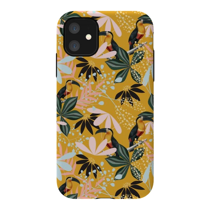 iPhone 11 StrongFit Tropical Toucan Garden by Uma Prabhakar Gokhale