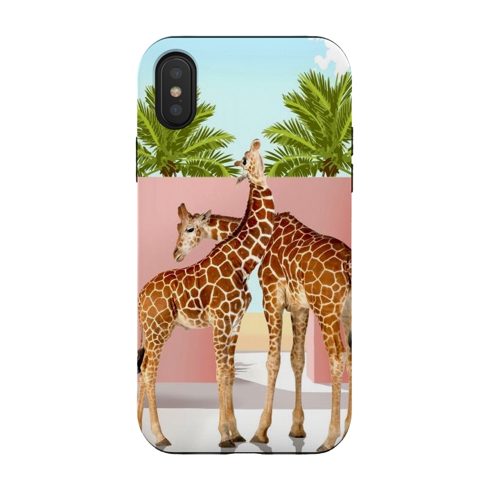 iPhone Xs / X StrongFit Giraffe Villa | Contemporary Modern Architecture Digital Graphic Art | Wildlife Animals Palm Exotic by Uma Prabhakar Gokhale