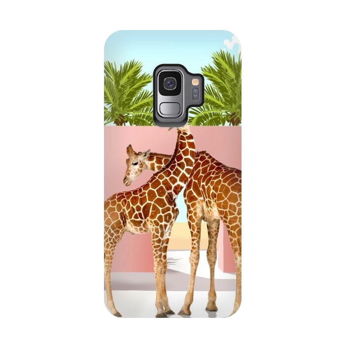 Galaxy S9 StrongFit Giraffe Villa | Contemporary Modern Architecture Digital Graphic Art | Wildlife Animals Palm Exotic by Uma Prabhakar Gokhale