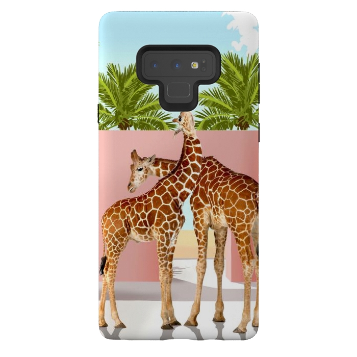 Galaxy Note 9 StrongFit Giraffe Villa | Contemporary Modern Architecture Digital Graphic Art | Wildlife Animals Palm Exotic by Uma Prabhakar Gokhale