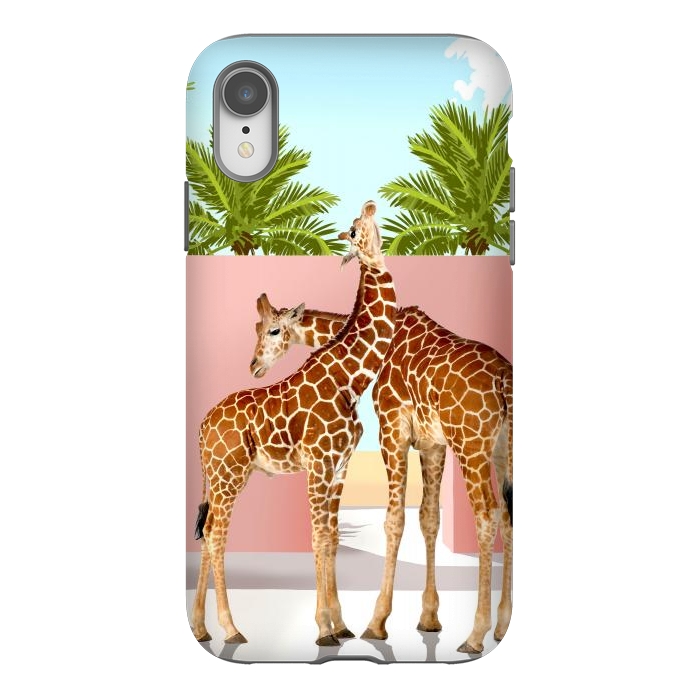 iPhone Xr StrongFit Giraffe Villa | Contemporary Modern Architecture Digital Graphic Art | Wildlife Animals Palm Exotic by Uma Prabhakar Gokhale