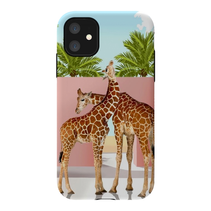 iPhone 11 StrongFit Giraffe Villa | Contemporary Modern Architecture Digital Graphic Art | Wildlife Animals Palm Exotic by Uma Prabhakar Gokhale