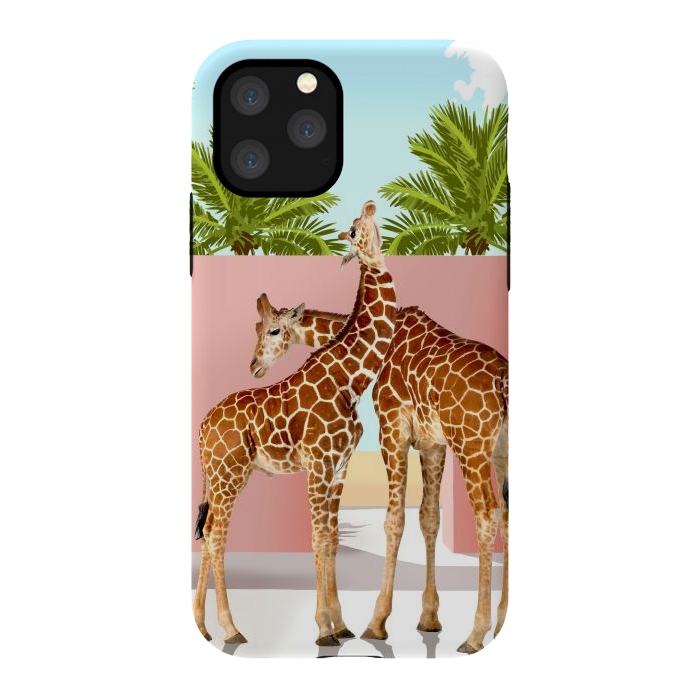 iPhone 11 Pro StrongFit Giraffe Villa | Contemporary Modern Architecture Digital Graphic Art | Wildlife Animals Palm Exotic by Uma Prabhakar Gokhale