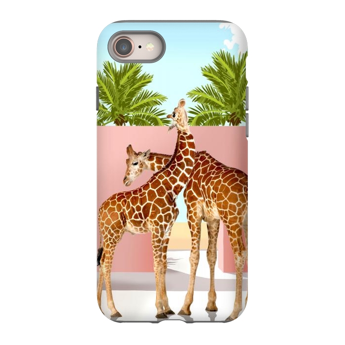 iPhone SE StrongFit Giraffe Villa | Contemporary Modern Architecture Digital Graphic Art | Wildlife Animals Palm Exotic by Uma Prabhakar Gokhale